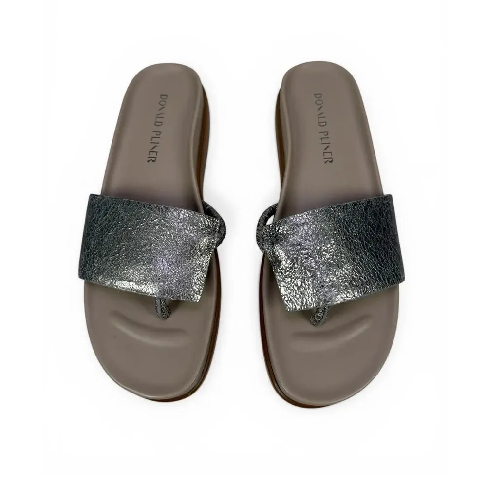 Donald J Pliner Fifi Platform Sandal Womens 9 Taupe Silver Leather Comfort Slide